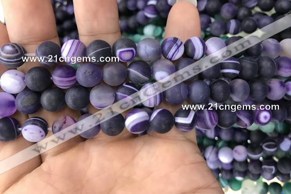 CAA1496 15.5 inches 8mm round matte banded agate beads wholesale