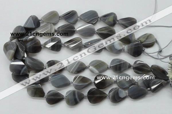 CAA258 15.5 inches 18*25mm twisted & faceted teardrop grey line agate beads