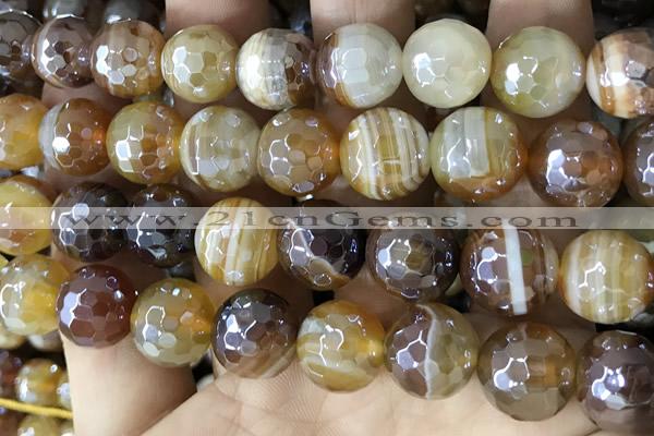 CAA5569 15 inches 12mm faceted round AB-color banded agate beads