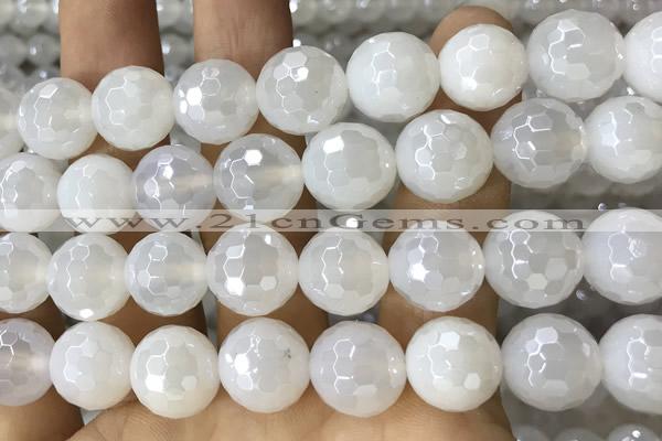 CAA5628 15 inches 12mm faceted round AB-color white agate beads