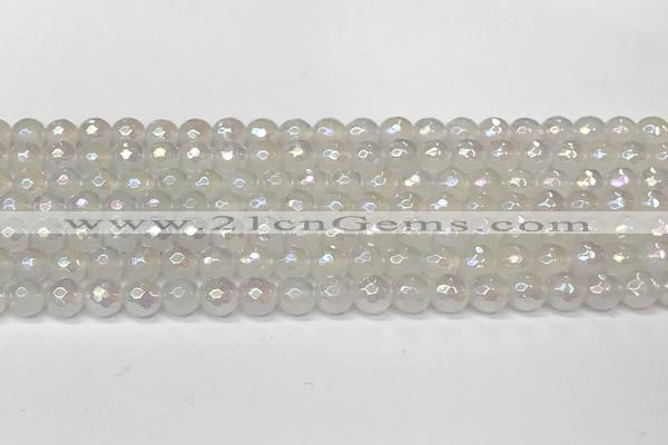 CAA5630 15 inches 6mm faceted round AB-color white agate beads