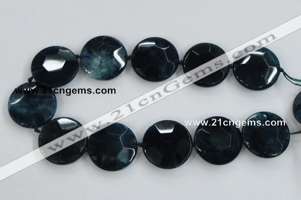 CAA565 15.5 inches 35mm faceted flat round dragon veins agate beads