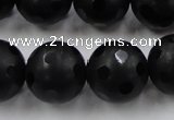CAG3676 15.5 inches 18mm carved round matte black agate beads