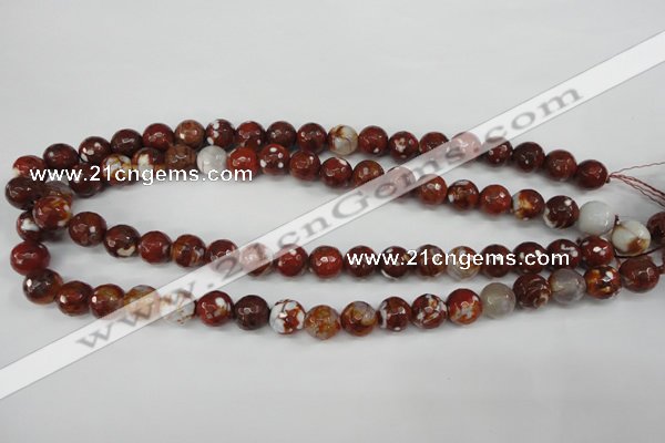 CAG4528 15.5 inches 10mm faceted round fire crackle agate beads