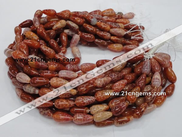 CAG593 15.5 inches 8*16mm teardrop natural fire agate beads