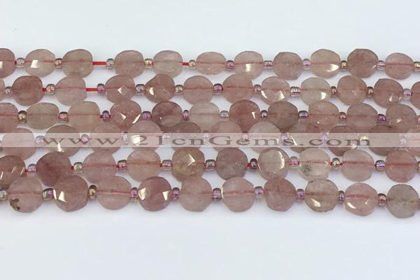 CBQ750 15.5 inches 8mm faceted coin strawberry quartz beads