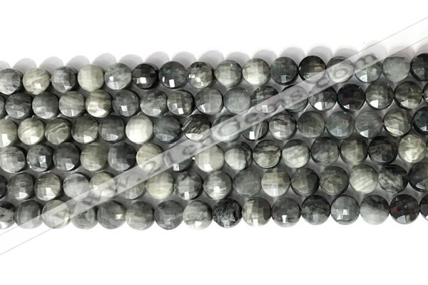 CCB765 15.5 inches 8mm faceted coin eagle eye jasper beads