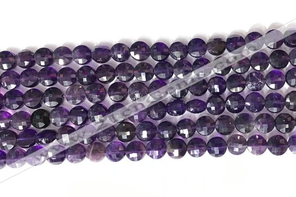 CCB767 15.5 inches 8mm faceted coin amethyst beads