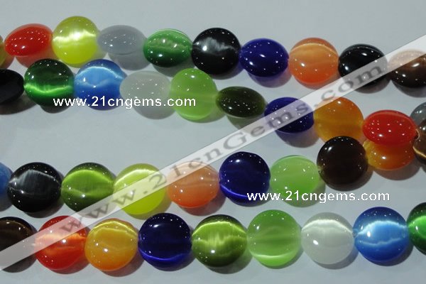 CCT581 15 inches 14mm flat round cats eye beads wholesale