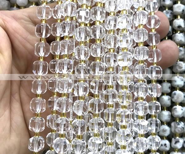 CCU1350 15 inches 6mm - 7mm faceted cube white crystal beads