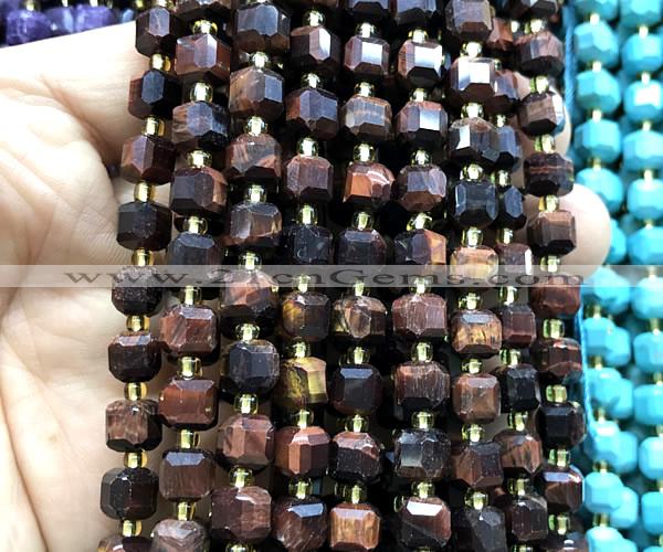 CCU1366 15 inches 6mm - 7mm faceted cube red tiger eye beads