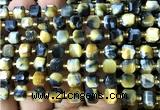 CCU1367 15 inches 6mm - 7mm faceted cube golden & blue tiger eye beads