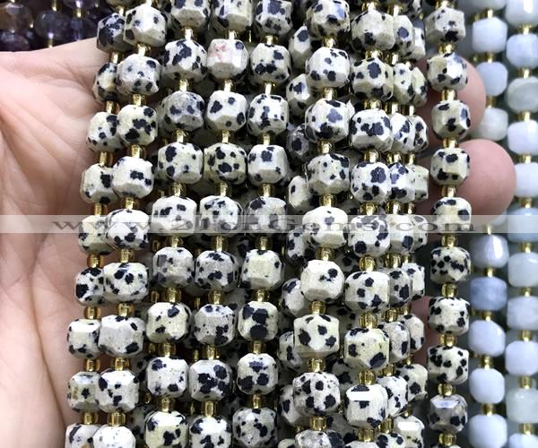 CCU1380 15 inches 6mm - 7mm faceted cube dalmatian jasper beads