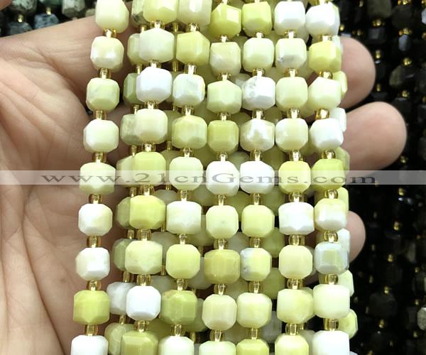 CCU1425 15 inches 6mm - 7mm faceted cube butter jade beads