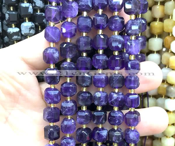 CCU1453 15 inches 8mm - 9mm faceted cube amethyst gemstone beads