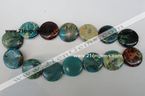 CDS33 15.5 inches 30mm flat round dyed serpentine jasper beads