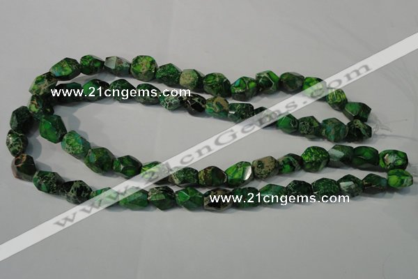 CDT963 15.5 inches 10*14mm faceted nuggets dyed aqua terra jasper beads