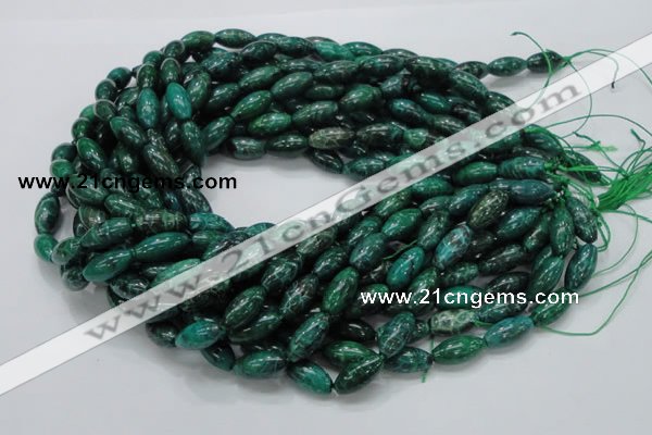 CFA69 15.5 inches 8*17mm rice green chrysanthemum agate beads