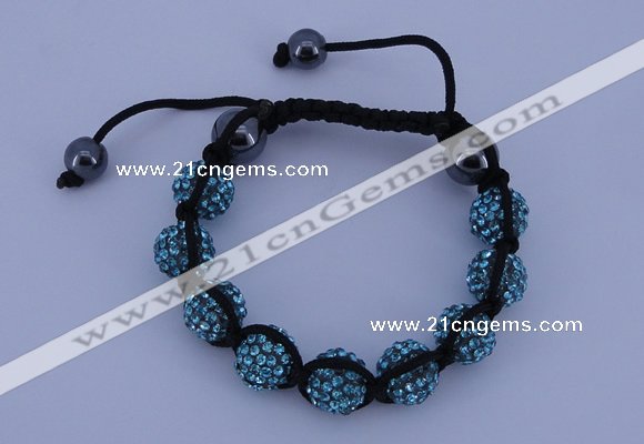 CFB557 10mm round rhinestone with hematite beads adjustable bracelet