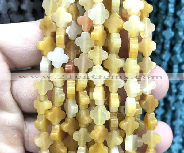 CFG1604 15 inches 8mm four leaf clover yellow jade beads wholesale