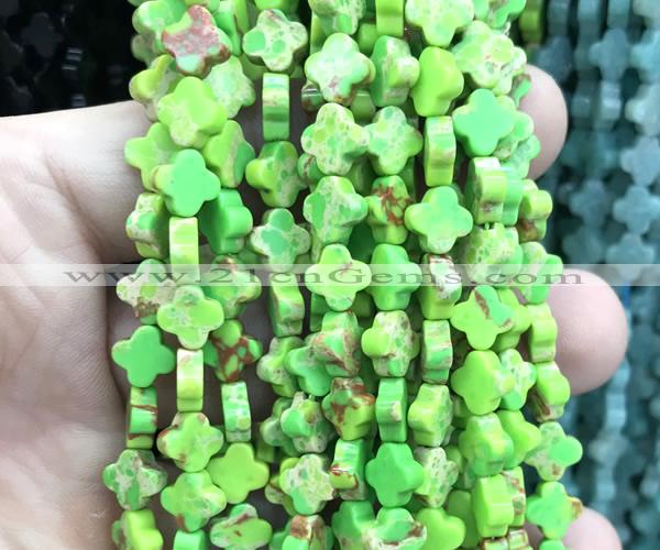 CFG1610 15 inches 8mm four leaf clover synthetic sea sediment jasper beads