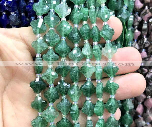 CFG1753 15 inches 10mm four leaf clover green strawberry quartz beads