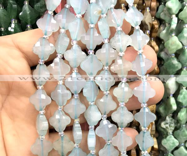 CFG1804 15 inches 12mm four leaf clover blue chalcedony beads