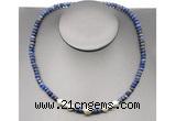 CFN220 4*6mm faceted rondelle lapis lazuli & potato white freshwater pearl necklace