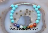 CGB6501 8mm round blue howlite 7 chakra beads adjustable bracelets