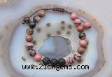 CGB6589 8mm round rhodonite & black lava adjustable bracelets