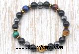 CGB8368 8mm colorful tiger eye, black onyx & hematite energy bracelet