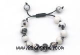 CGB8585 12mm round black & white jasper adjustable macrame bracelets