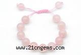 CGB8617 12mm round rose quartz adjustable macrame bracelets