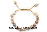 CGB8662 8mm,10mm round fossil coral adjustable macrame bracelets