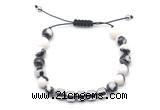 CGB9074 8mm, 10mm black & white jasper & drum hematite adjustable bracelets