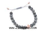 CGB9543 8mm, 10mm matte snowflake obsidian & cross hematite adjustable bracelets