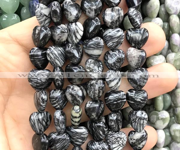 CHG161 15 inches 12mm heart black water jasper beads wholesale