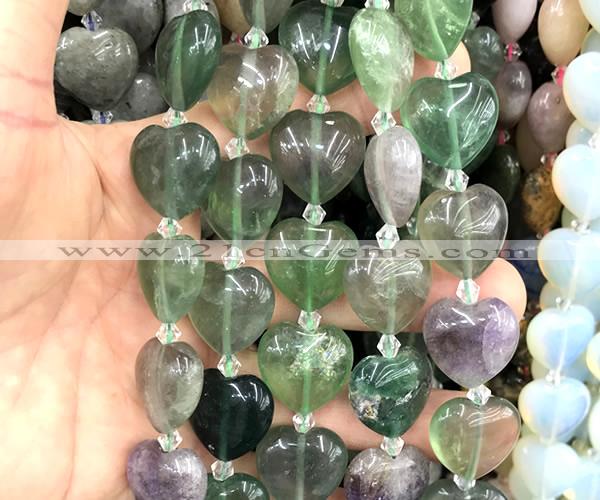 CHG205 15 inches 20mm heart fluorite gemstone beads wholesale