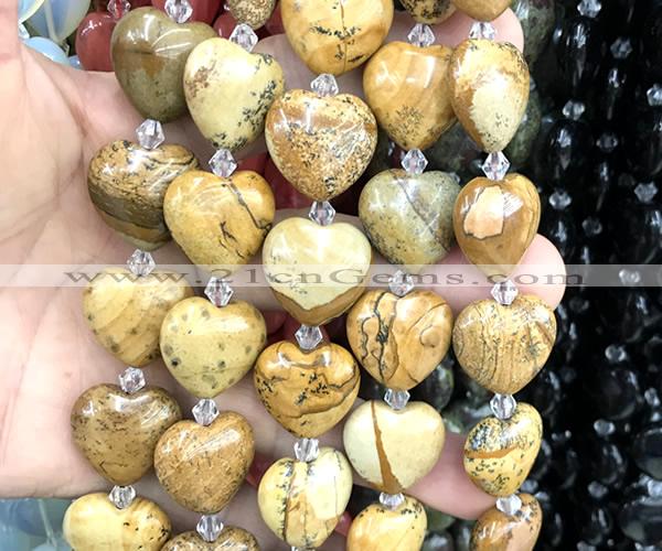 CHG212 15 inches 20mm heart picture jasper beads wholesale