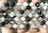 CME456 15 inches 8mm faceted bicone black rutilated quartz beads