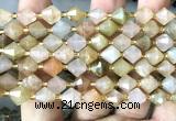 CME458 15 inches 8mm faceted bicone green rutilated quartz beads