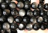 COB846 15 inches 16mm round silver obsidian gemstone beads