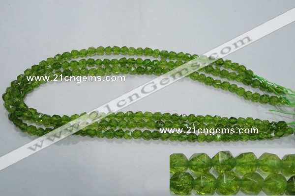 COQ115 15.5 inches 6mm faceted nuggets dyed olive quartz beads