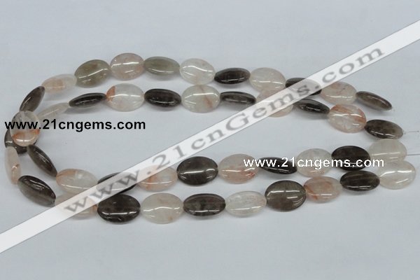 CPQ106 13*18mm oval natural pink crystal & smoky quartz beads