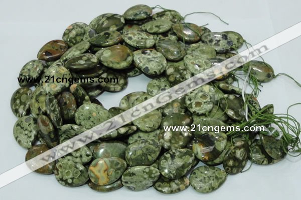 CPS49 15.5 inches 22*30mm flat teardrop green peacock stone beads