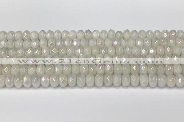 CRB5700 15 inches 5*8mm faceted rondelle AB-color white jade beads