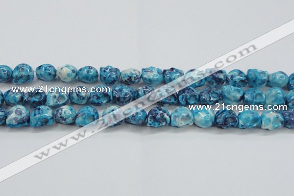 CRF370 15.5 inches 11*12mm skull dyed rain flower stone beads