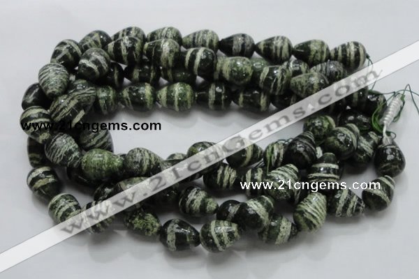 CSJ23 15.5 inches 15*20mm teardrop green silver line jasper beads