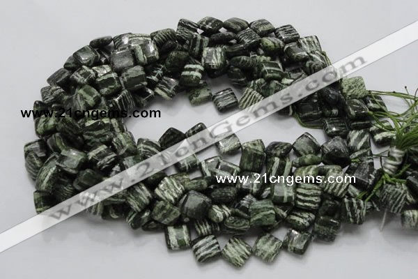 CSJ30 15.5 inches 12*12mm diamond green silver line jasper beads