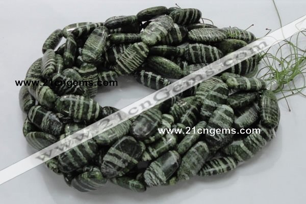 CSJ57 15.5 inches 15*30mm oval green silver line jasper beads